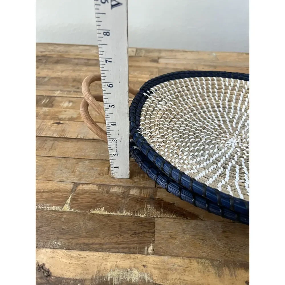 Rattan Wicker Round Serving Tray Set of 2 12